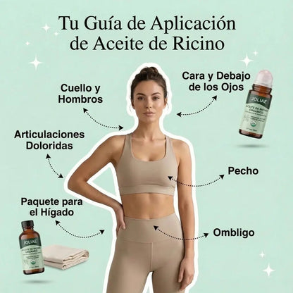 Aceite De Ricino Orgánico Prensado En Frío En Formato Roll-On, En Envase De Vidrio Ámbar.