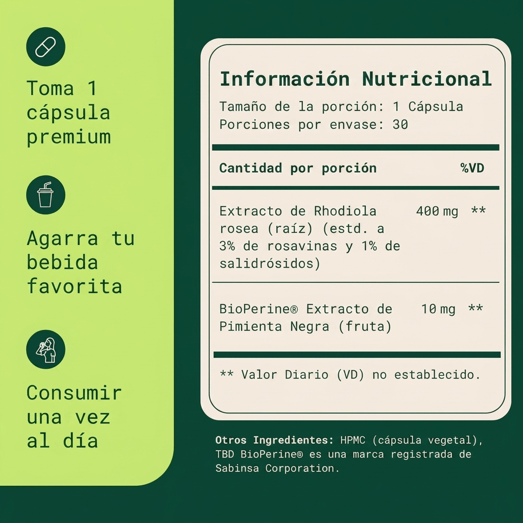 Rhodiola Rosea - Adaptógeno Natural Hecho en Europa [400mg]